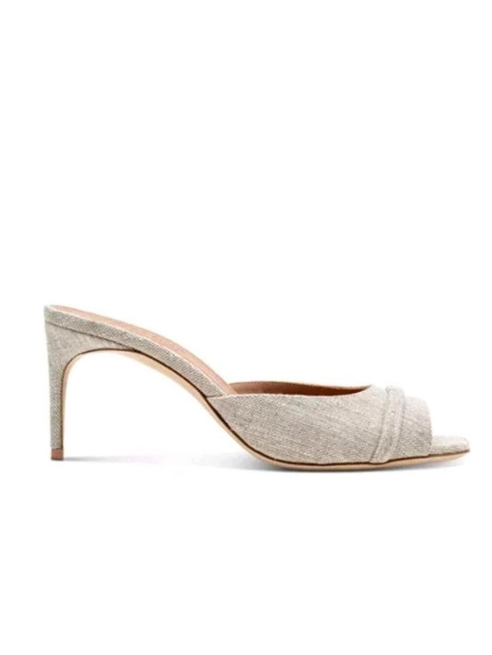 New Malone Souliers Linen Lumi 70 Mules Size 37.5 Slide Mules Sandals Heel